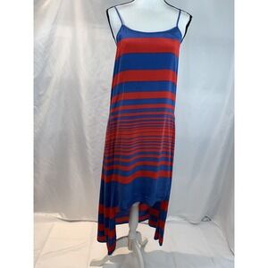 DKNY Double Layered Silk  Assimetrical Length  Dress Blue/Red sz S